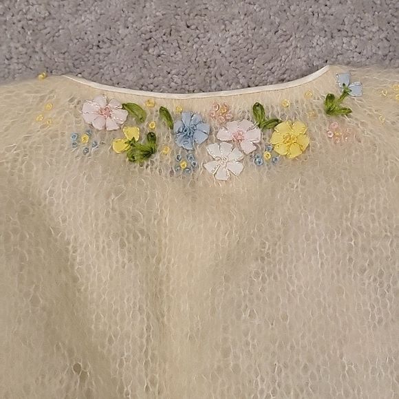 50s/60s Vintage Floral English Garden Cardigan Mohair Wool Blend Size Small - Picture 8 of 11